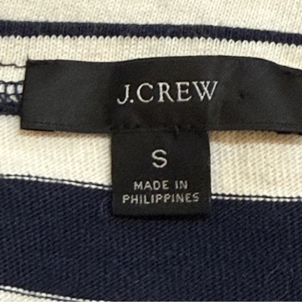 J Crew Navy and White Striped Mariner Fabric Boat Neck Top